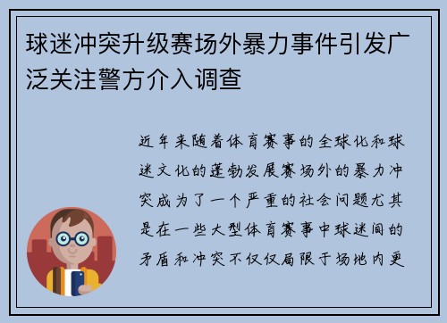 球迷冲突升级赛场外暴力事件引发广泛关注警方介入调查